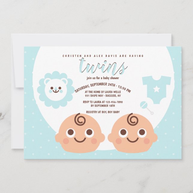Invitation Baby shower Twin Boys (Devant)