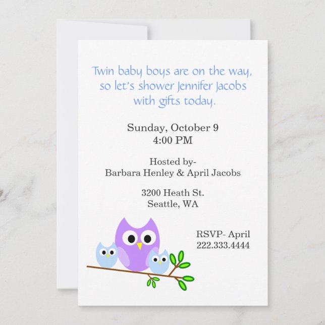 Invitation Baby shower Twin Boys (Devant)