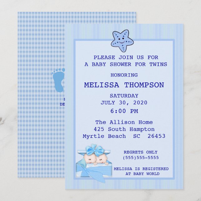 Invitation Baby shower Twin Boys (Devant / Derrière)