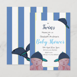 Invitation Baby shower Twin Boys en bleu/jaune