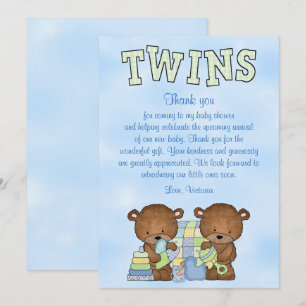 Invitation Baby shower Twin Boys Teddy Bear