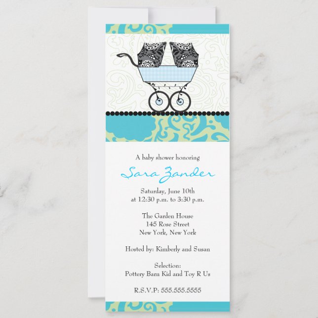 Invitation Baby shower Twin Boys - Transport de bé (Devant)