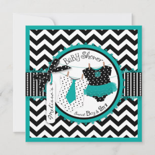 Invitation Baby shower Twin Cravate Tutu Chevron