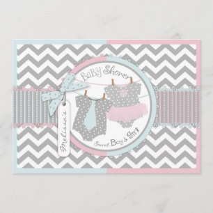 Invitation Baby shower Twin Cravate Tutu Chevron