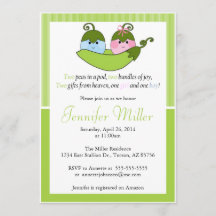 Invitation Baby shower Twin, Deux Pois Dans Un Poi