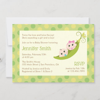 Invitation Baby shower Twin Deux Pois Dans Une Poi