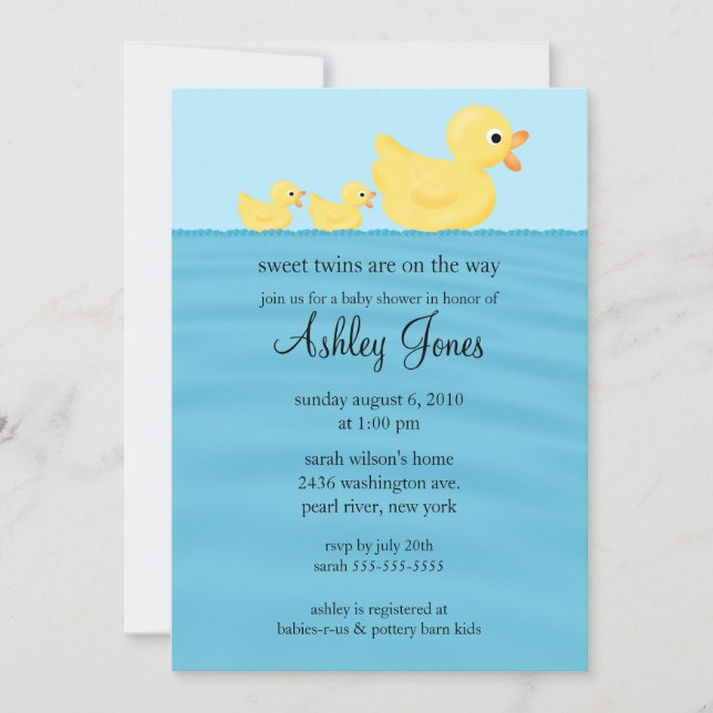 Invitation Baby shower Twin Duck (Devant)