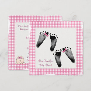 Invitation Baby shower Twin Girl avec empreintes