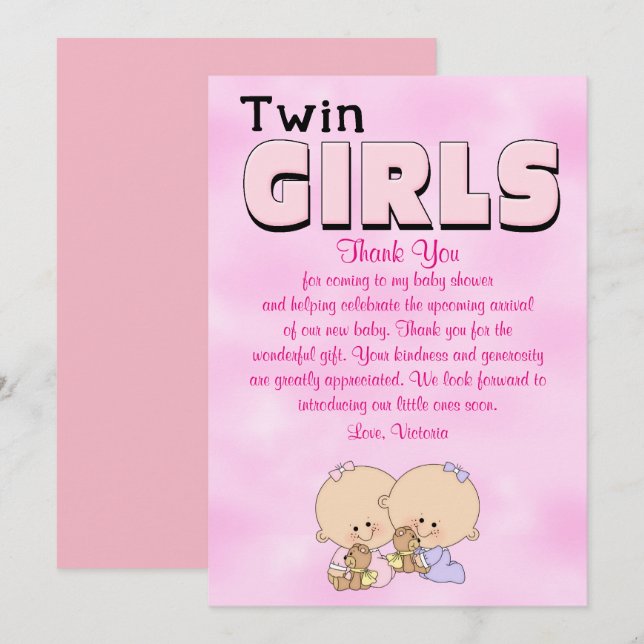 Invitation Baby shower Twin Girls (Devant / Derrière)