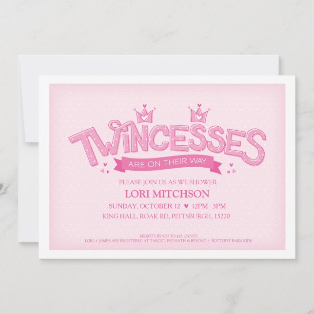 Invitation Baby shower Twincess Twin Girls (Rose) (Devant)