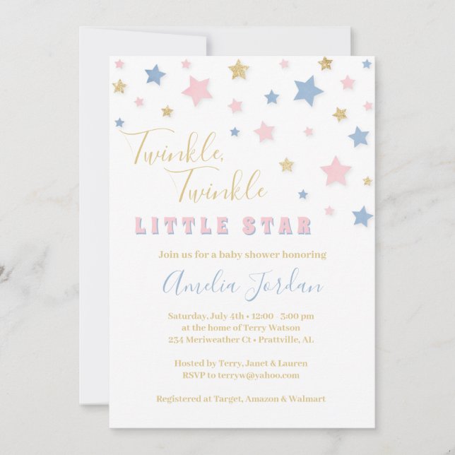 Invitation Baby shower Twinkle Little Star (Devant)