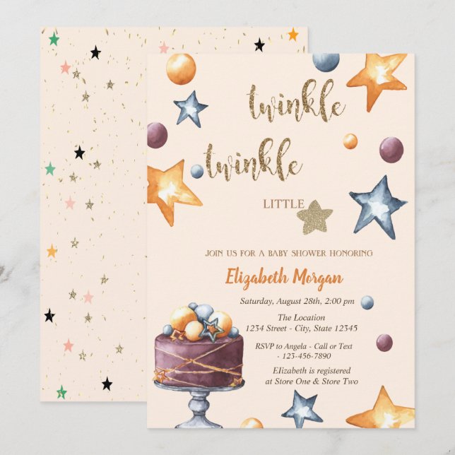 Invitation Baby shower Twinkle Little Star Cake Stars (Devant / Derrière)