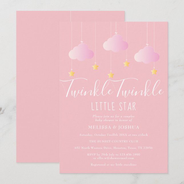 Invitation Baby shower Twinkle Little Star Couples (Devant / Derrière)