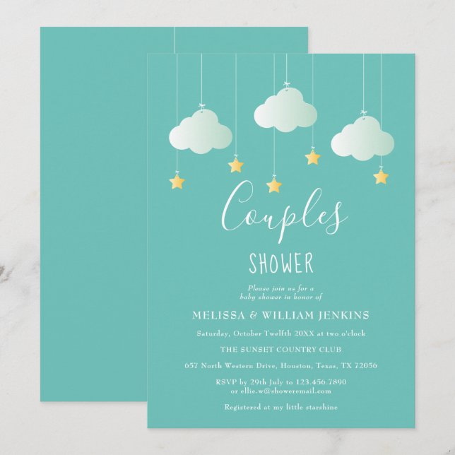Invitation Baby shower Twinkle Little Star Couples (Devant / Derrière)