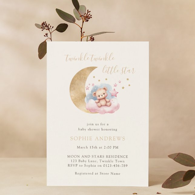 Invitation Baby shower Twinkle Little Star Gold Moon (Créateur téléchargé)