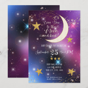 Invitation Baby shower Twinkle Little Star Purple Gold Moon