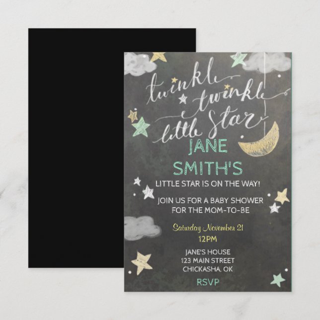 Invitation Baby shower Twinkle Star (Devant / Derrière)
