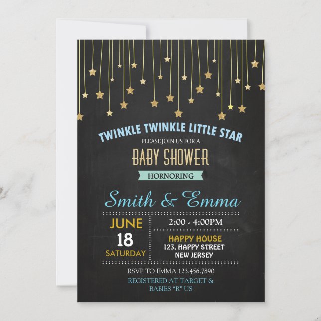 Invitation Baby shower Twinkle Star (Devant)