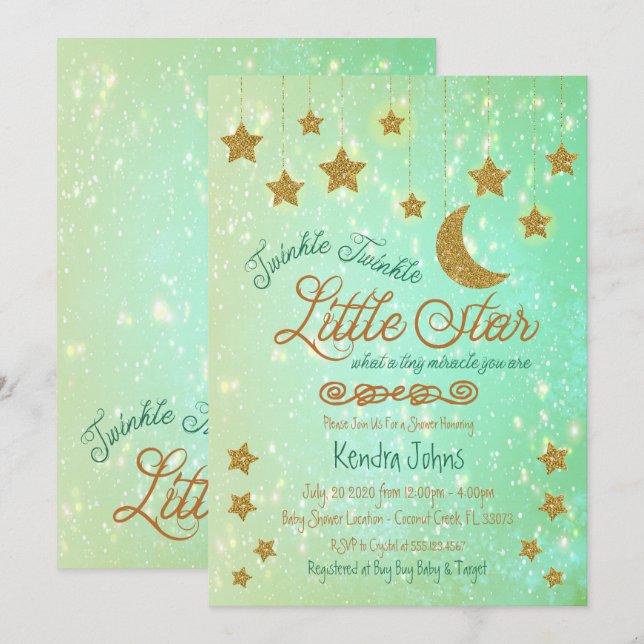 Invitation Baby shower Twinkle Twinkle Little Star (Devant / Derrière)