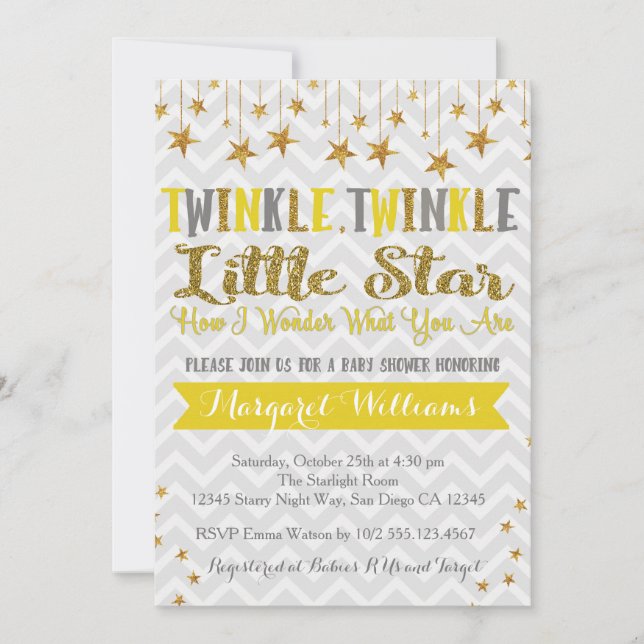Invitation Baby shower Twinkle Twinkle Star (Devant)