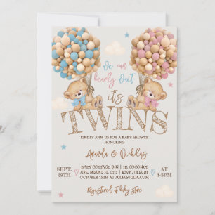 Invitation Baby shower Twins Bear Balloons