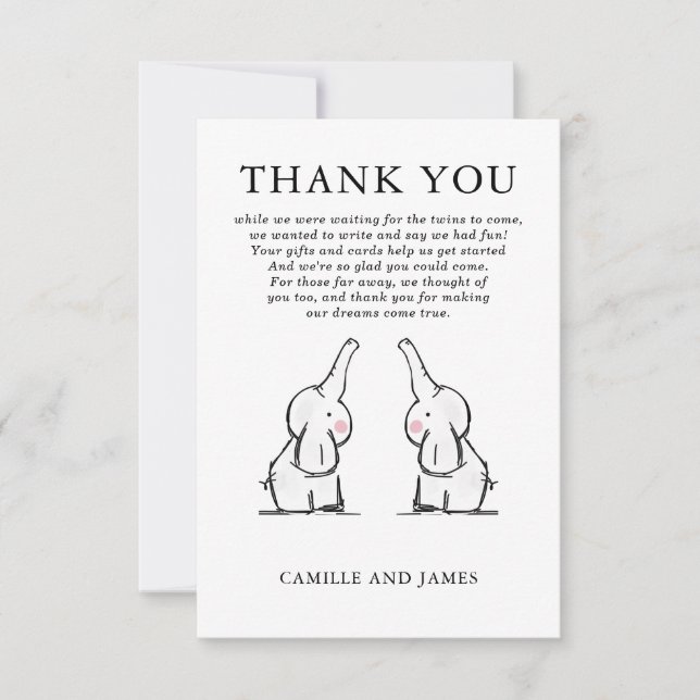 Invitation Baby shower Twins Elephants (Devant)