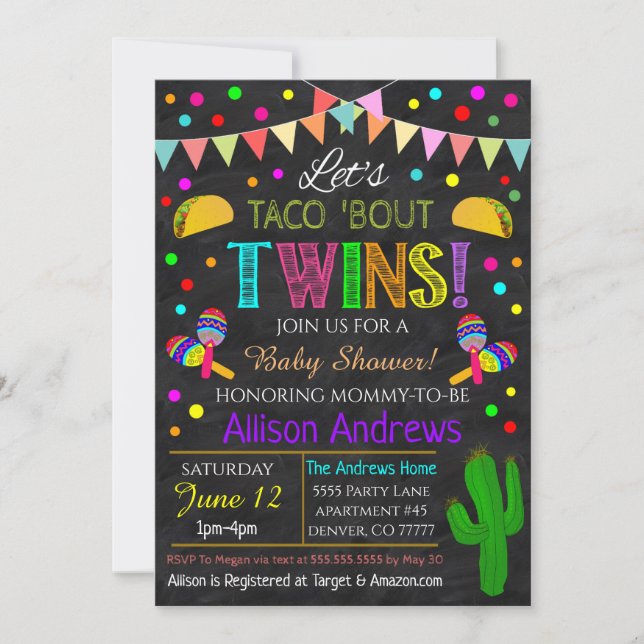 Invitation Baby shower Twins Fiesta (Devant)