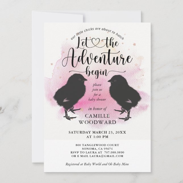 Invitation Baby shower Twins Little Chicks (Devant)