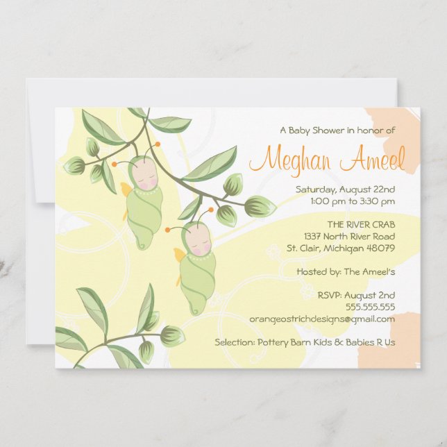 Invitation Baby shower Twins - Papillons (Devant)