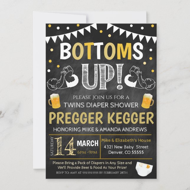 Invitation Baby shower Twins Pregger Kegger (Devant)