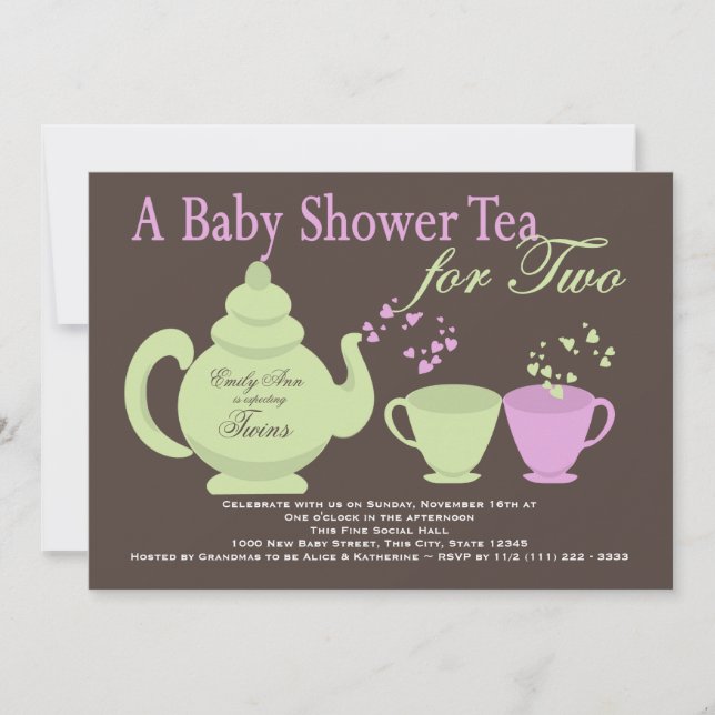 Invitation Baby shower Twins Tea Party (Devant)
