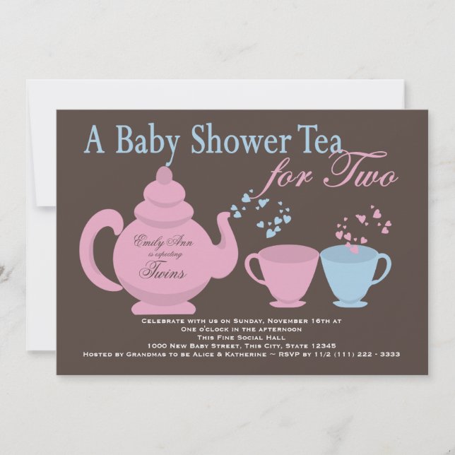 Invitation Baby shower Twins Tea Party (Devant)