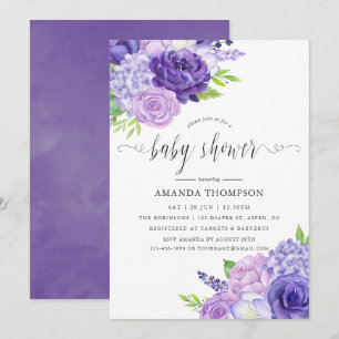 Invitation Baby Shower Ultra Violet Aquarelle Florale