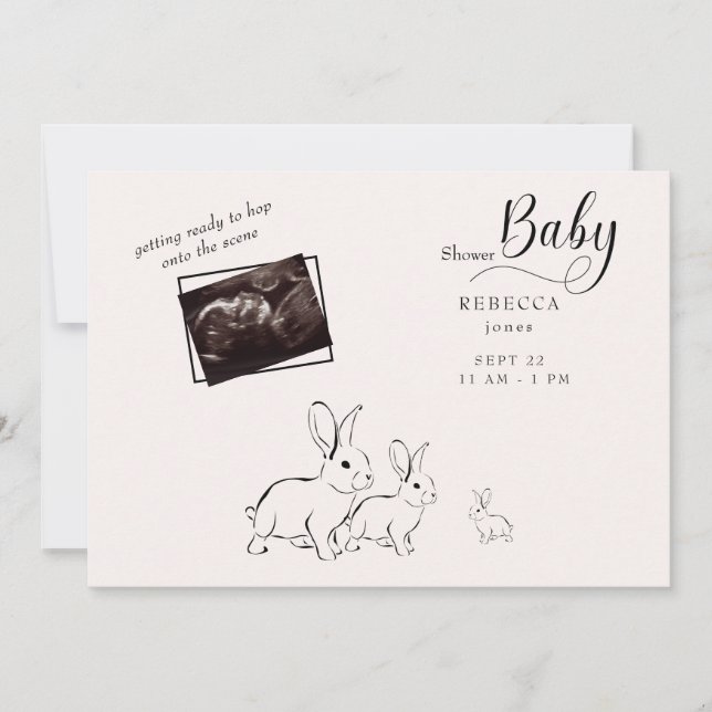 Invitation Baby shower Ultrasonic de lapin de bois mou (Devant)