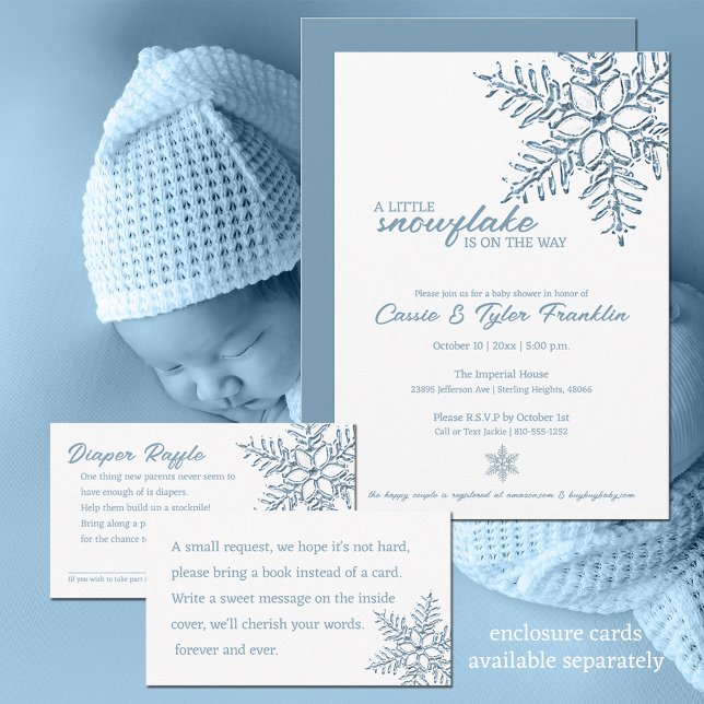 Invitation Baby shower Un petit flocon de neige est sur le ch (Simple, yet elegant baby shower design for the little snowflake that is coming your way.  )