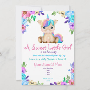 Invitation Baby shower Unicorn, Invitation Florale