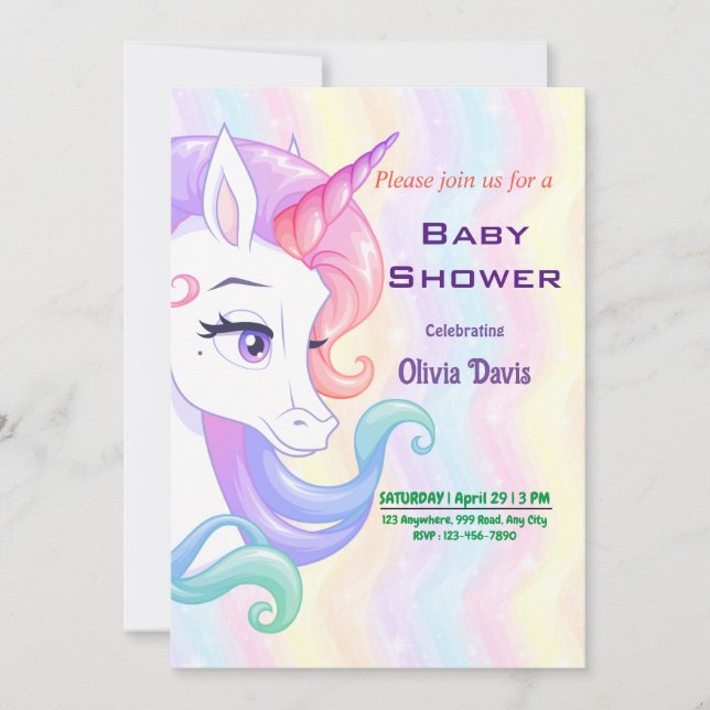 Invitation Baby shower Unicorn modifiable (Devant)