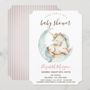 Invitation Baby shower Unicorn Moon Pink Stripes