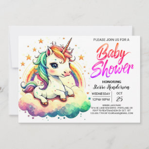 Invitation Baby shower Unicorne modifiable Rainbow Cute