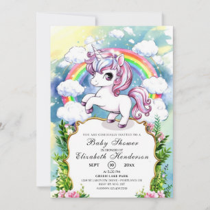 Invitation Baby shower Unicorne personnalisé aquarelle