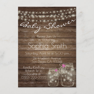 Invitation Baby shower unique en bois rustique Mason Jar