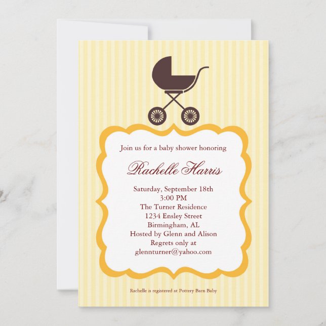 Invitation Baby shower Unisex avec poussette (Devant)