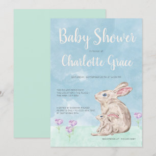 Invitation Baby shower Unisex en bois de lapin
