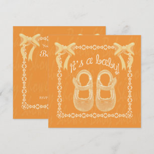 Invitation Baby shower Unisex Orange Chaussures et arcs Invit