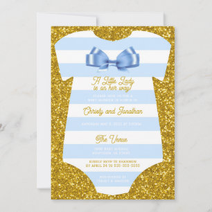 Invitation baby shower unitard bleu et blanc simpliste