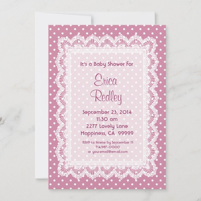 Invitation Baby shower V17A des Pois roses (Devant)