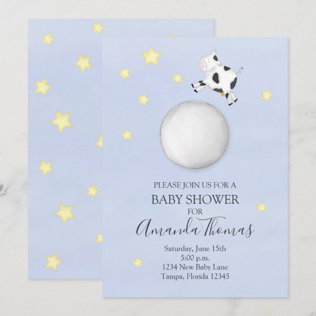 Invitation Baby shower Vache d'aquarelle moderne sautée sur l (Devant / Derrière)
