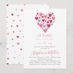 Invitation Baby shower Valentin rose et bleu coeur