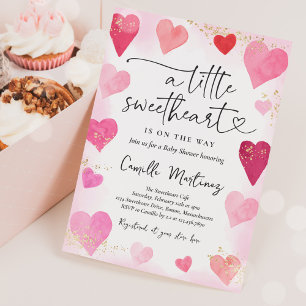 Invitation Baby shower Valentine Sweetheart Rose Red Hearts