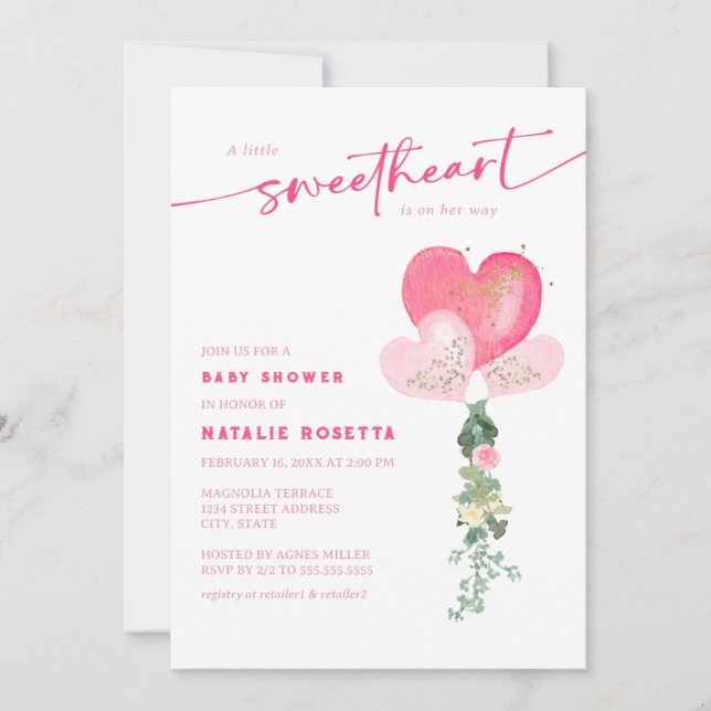 Invitation Baby shower Valentines de Little Sweetheart (Devant)